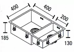 ABK Bingara lavello grande da una vasca e mezzo 1,5 cm in acciaio inossidabile  40x40+20x40montaggio a filo sottopiano e sopra il piano BIN4020FVI