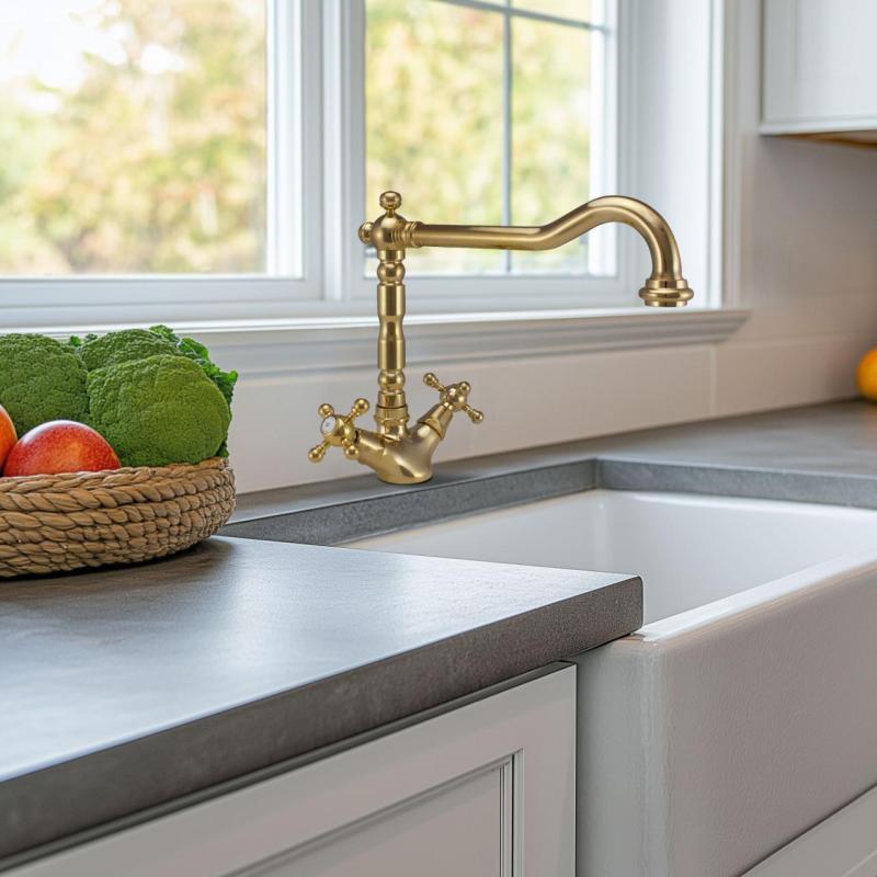 PB Rubinetto da cucina classico dorato nostalgico V1910 con beccuccio girevole 1150424170