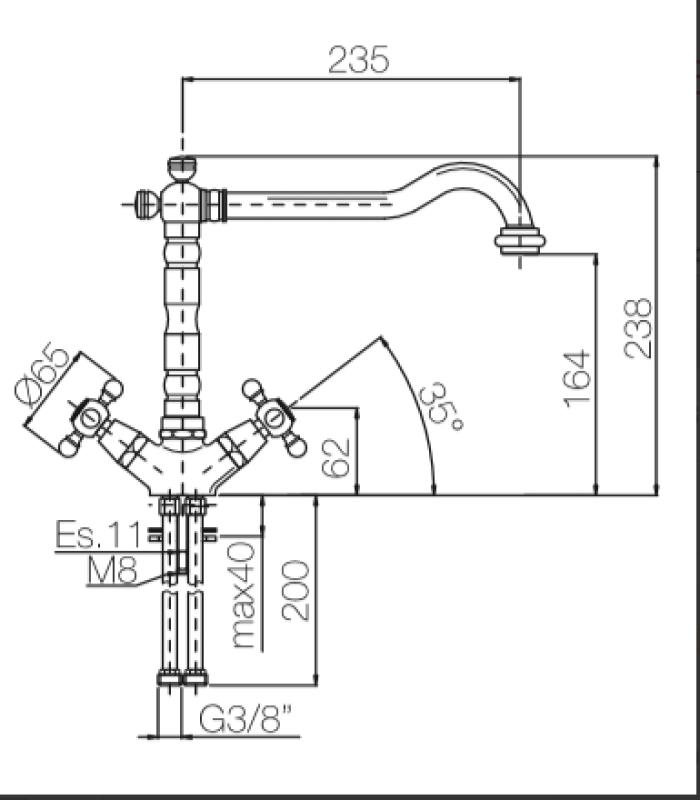 PB Rubinetto da cucina classico dorato nostalgico V1910 con beccuccio girevole 1150424170