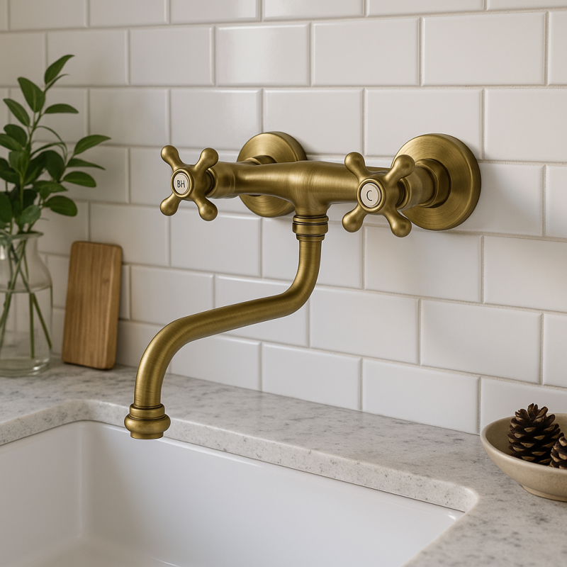 PB Rubinetto da cucina nostalgico Classic C Rubinetto da parete Bronzo 10.2722