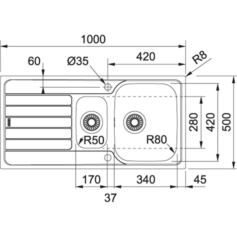 Franke Spark SKX 651 lavello in acciaio inossidabile da una vasca e mezza e scolapiatti reversibile montaggio sopra il piano 101.0315.546