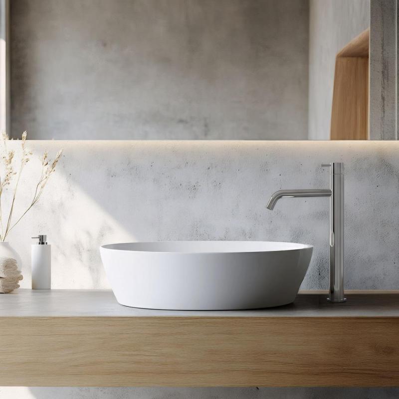 Waterevolution Flow rubinetto lavabo con bocca alta per lavabi incl. tappo a clic cromato T11501