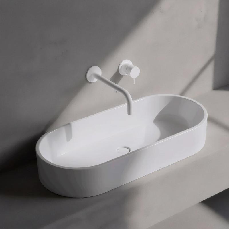 Waterevolution Flow built-in washbasin faucet, matte white with 25 cm spout T116BBR-25