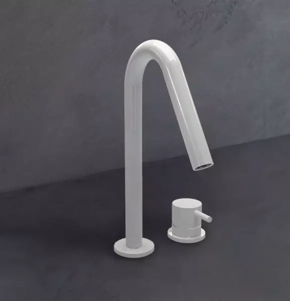 Waterevolution Flow Miscelatore per lavabo a 2 fori bianco opaco con beccuccio piccolo a V da 120 mm T1121VBR