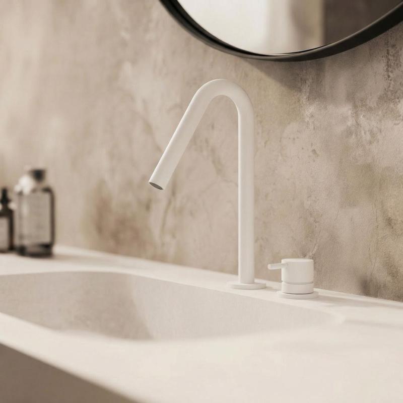 Waterevolution Flow Rubinetto lavabo a 2 fori bianco opaco con piccolo beccuccio a V 120 mm T1121VBR