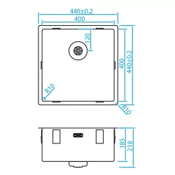 Caressi R10 Lavello in acciaio inossidabile 40x40cm sottopiano a filo o sopra il piano CAPP40R10