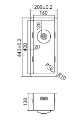 Caressi R10 lavello in acciaio inossidabile 16x40cm montaggio sottopiano a filo e sopra il piano CAPP16R10