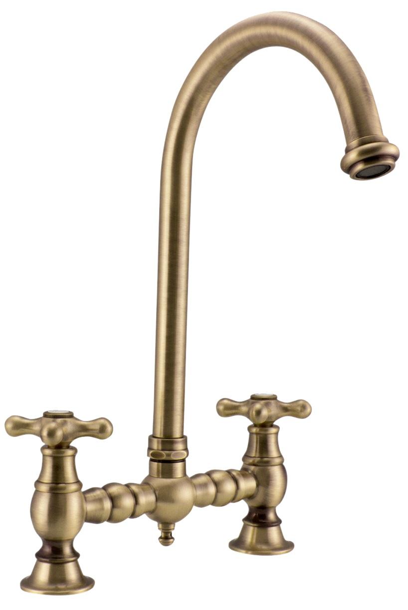 PB Rubinetto da cucina nostalgico con ponte in bronzo beccuccio rotondo e manopole a stella PBN.BRO.R.ST. - Productafbeelding