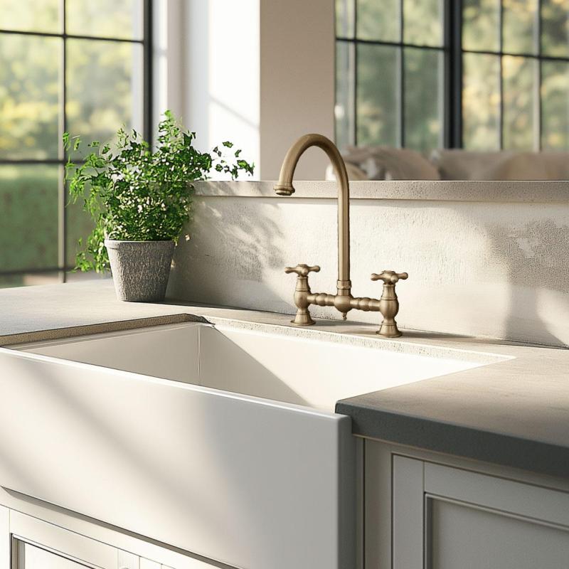 PB Rubinetto da cucina nostalgico con ponte in bronzo beccuccio rotondo e manopole a stella PBN.BRO.R.ST.