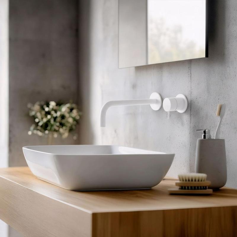 Waterevolution Flow built-in washbasin faucet, matte white with 21 cm spout T116BBR-21