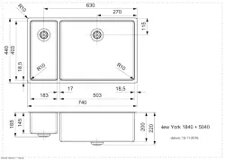 Reginox New York 1,5 Lavello in acciaio inossidabile 18x40 + 50x40 T09T7LLU08GDS R27790