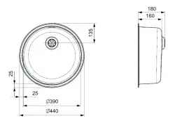 Reginox R18390 lavello rotondo in acciaio inossidabile montaggio sopra il piano con nuovo tappo T2903RLU06GDS R26168