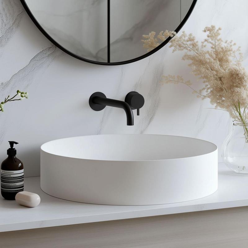 Waterevolution Flow built-in washbasin faucet matte black with spout 15cm T116BPR-15