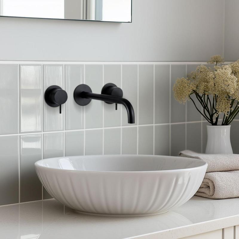 Waterevolution Flow Rubinetto lavabo da incasso a 3 fori Nero opaco con bocca 25 cm T1163FPR-25