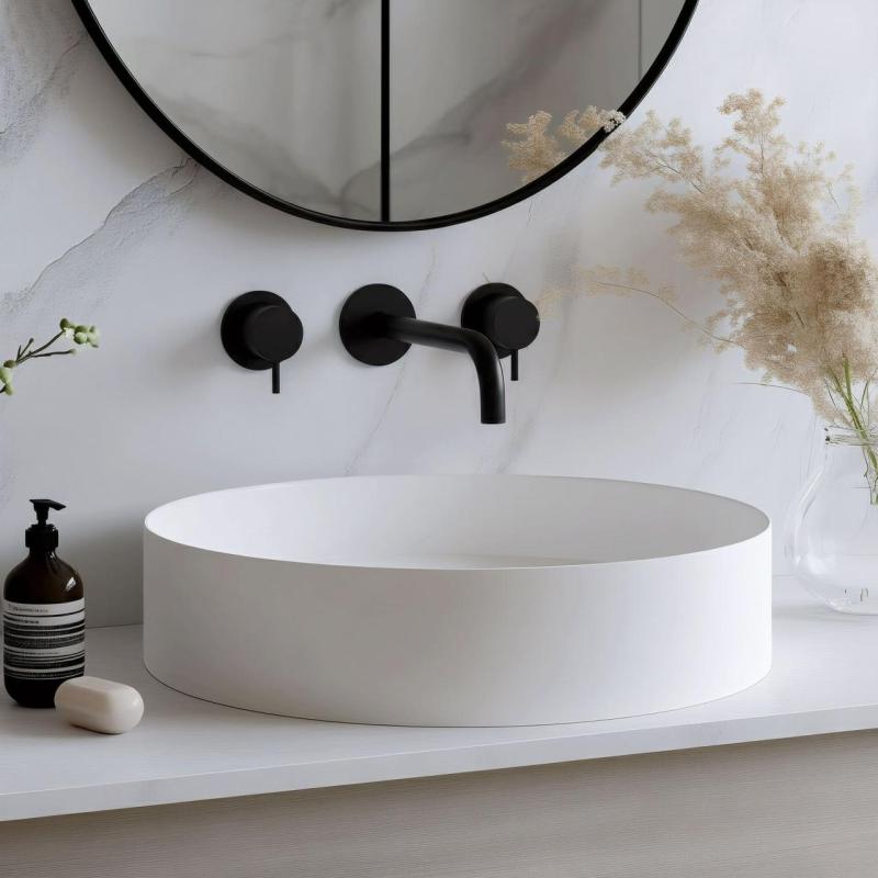 Waterevolution Flow Rubinetto lavabo da incasso a 3 fori Nero opaco con bocca 15 cm T1163FPR-15