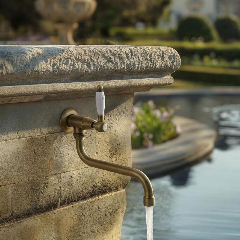 Rubinetto da parete classico PB con maniglia bianca, acqua fredda e becco lungo in bronzo 1208853602.