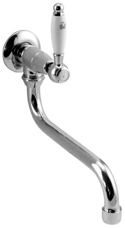 Rubinetto da parete classico PB con maniglia bianca, solo acqua fredda e lungo beccuccio cromato 1208853612. - Productafbeelding