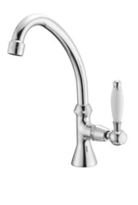 Rubinetto da lavabo classico in cromo con manopola bianca e beccuccio alto per l'acqua fredda PB 1208853652