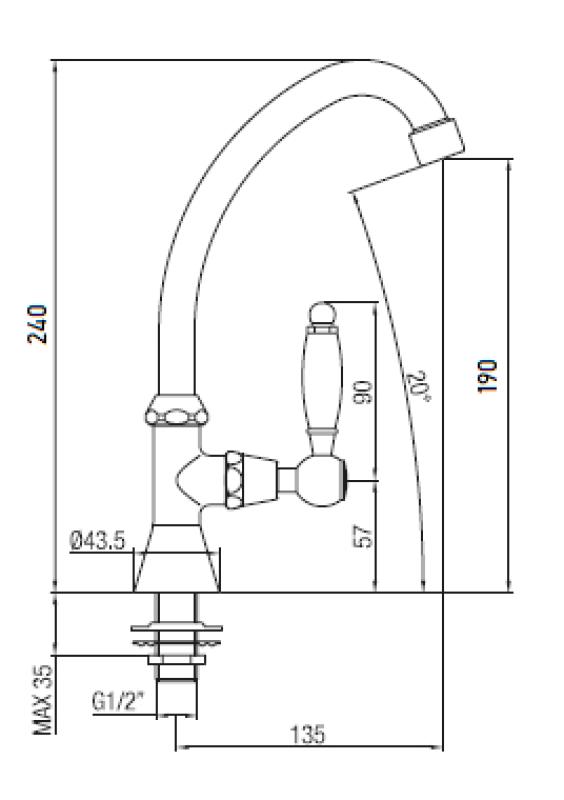 Rubinetto da lavabo classico in cromo con manopola bianca e beccuccio alto per l'acqua fredda PB 1208853652