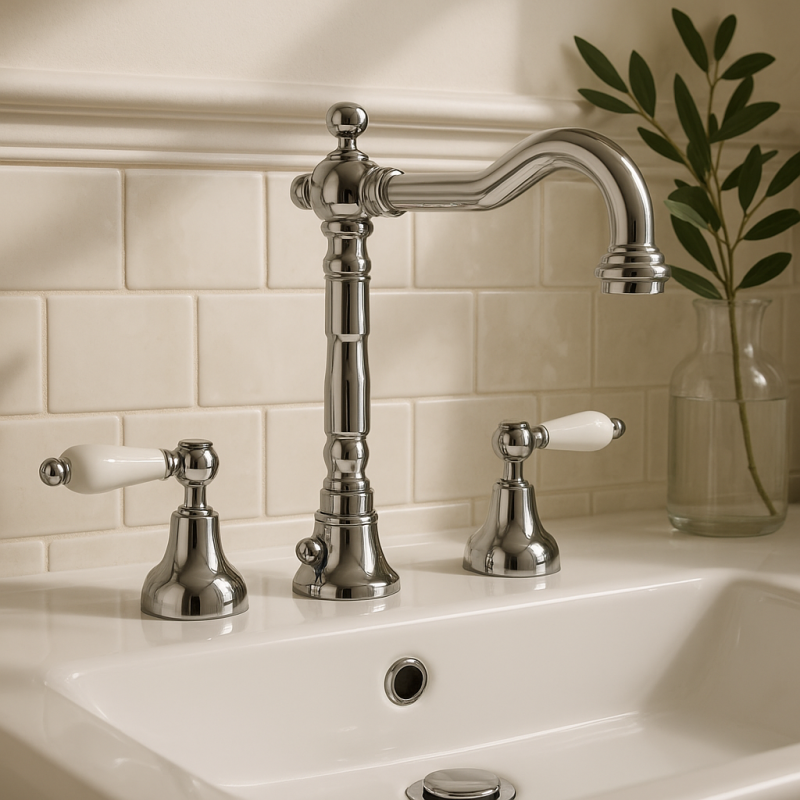 PB Rubinetto classico a 3 fori per lavabo con leve bianche Cromo 1208854262