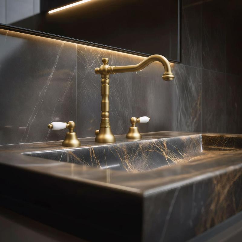 PB Rubinetto classico a 3 fori per lavabo con leve bianche Bronzo 1208854272