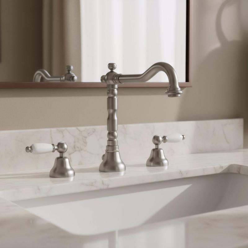 PB Rubinetto classico a 3 fori per lavabo con leve bianche in acciaio inossidabile 1208854282