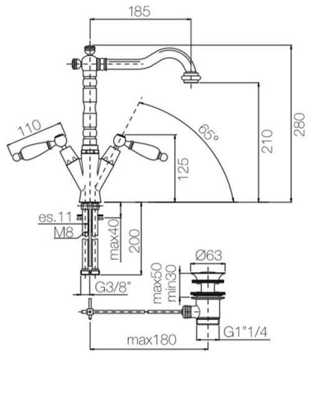 PB Rubinetto classico per lavabo con leve bianche e beccuccio lungo 18,5 cm Cromo 1208854292
