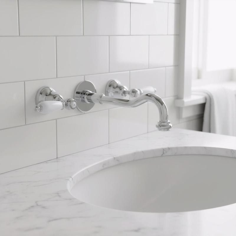 PB rubinetto classico da incasso a muro con leve bianche, beccuccio da 20 cm, cromo 1208854352