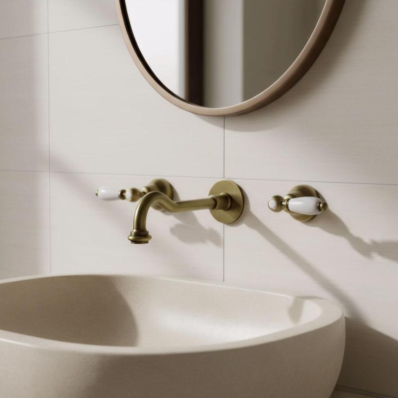 PB rubinetto classico a incasso per parete con leve bianche, beccuccio da 25 cm, Bronzo 1208854392