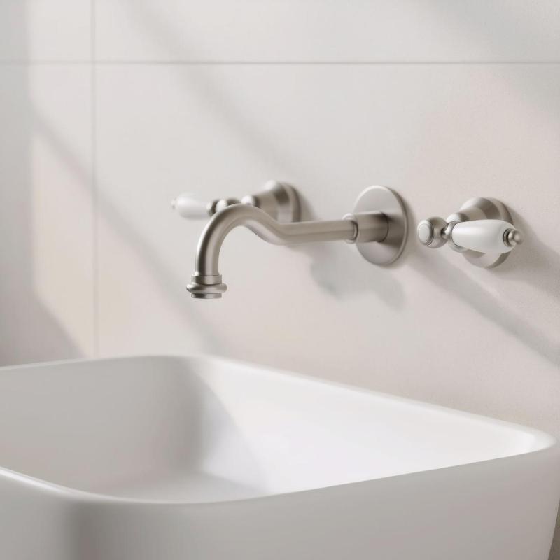 PB rubinetto classico da incasso a muro con leve bianche, beccuccio da 25 cm, acciaio inossidabile 1208854402