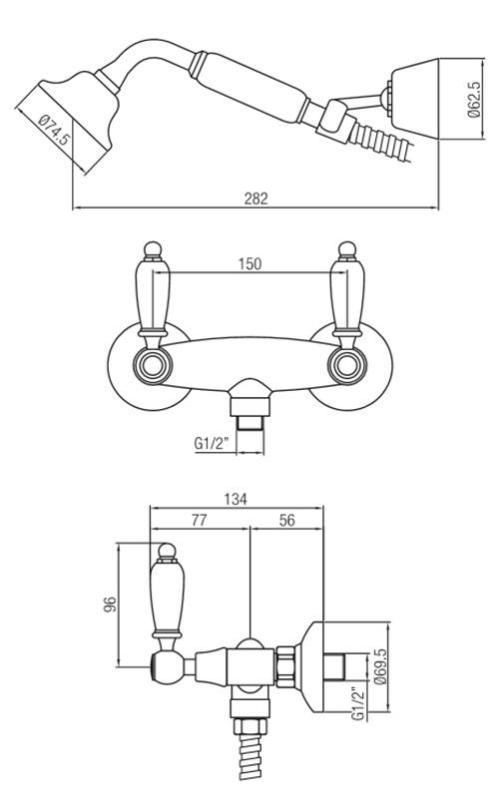 PB set doccia a parete classica con rubinetto, maniglie bianche e doccetta inclusa, Cromato 1208854472
