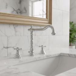 PB Rubinetto classico per lavabo a 3 fori con manopole a stella e beccuccio 18,5 cm Cromo 1208854922