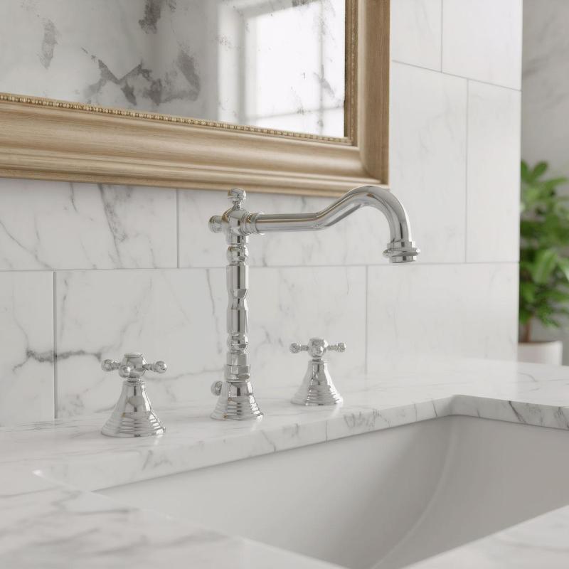 PB Rubinetto classico per lavabo a 3 fori con manopole a stella e beccuccio 18,5 cm Cromo 1208854922