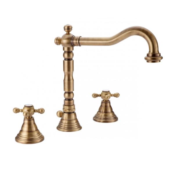 PB Rubinetto classico per lavabo a 3 fori con manopole a stella e beccuccio 18,5 cm Bronzo 1208854942