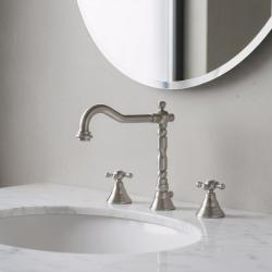 PB Rubinetto classico per lavabo a 3 fori con manopole a stella e beccuccio 18,5 cm acciaio inossidabile 1208854952