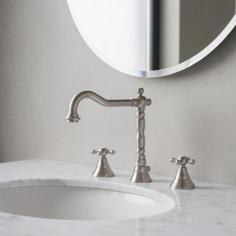 PB Rubinetto classico per lavabo a 3 fori con manopole a stella e beccuccio 18,5 cm acciaio inossidabile 1208854952