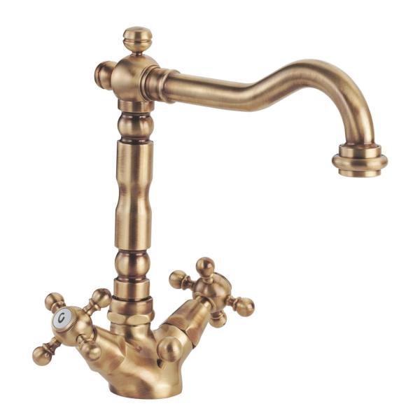 PB Rubinetto classico per lavabo con manopole a stella e beccuccio 18,5 cm Bronzo 1208854962