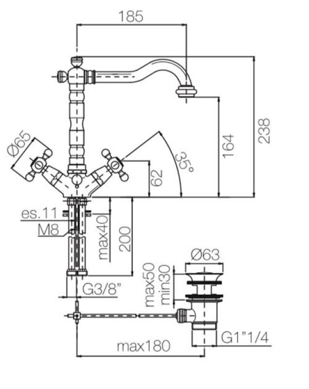PB Rubinetto classico per lavabo con manopole a stella e beccuccio 18,5 cm Bronzo 1208854962
