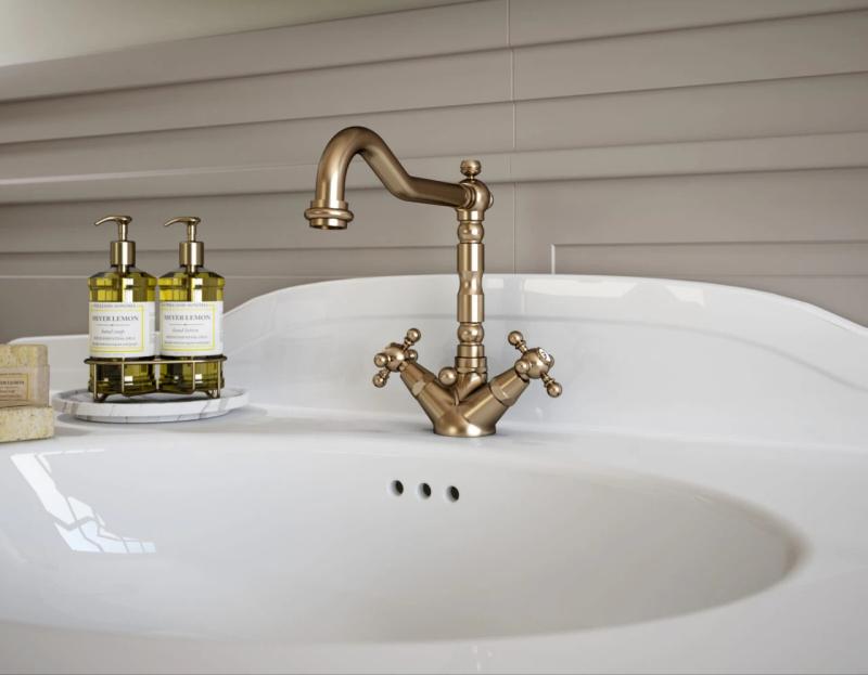 PB Rubinetto classico per lavabo con manopole a stella e beccuccio 18,5 cm Bronzo 1208854962