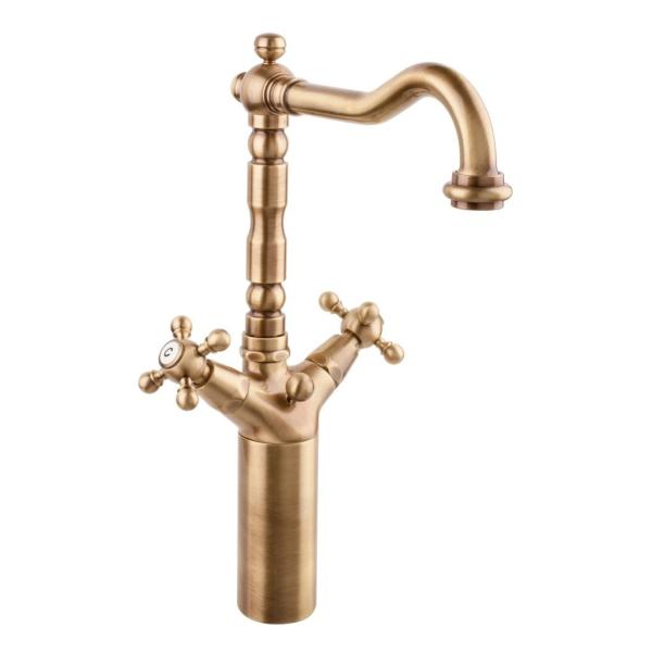 PB Rubinetto classico per lavabo rialzato con manopole a stella e beccuccio alto 18 cm Bronzo 1208854992