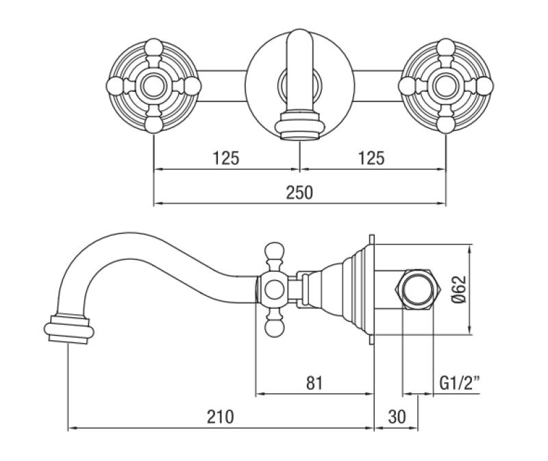 PB classica rubinetto da incasso con manopole a stella, beccuccio da 20 cm in acciaio inox 1208855092