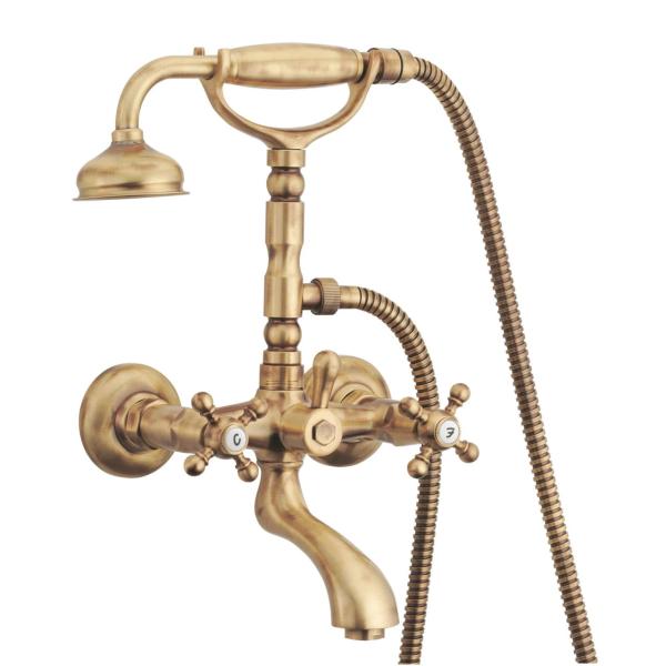 Rubinetto classico PB per installazione a parete, set rubinetteria per vasca con manopole robuste in bronzo, inclusa doccia a mano 1208855162