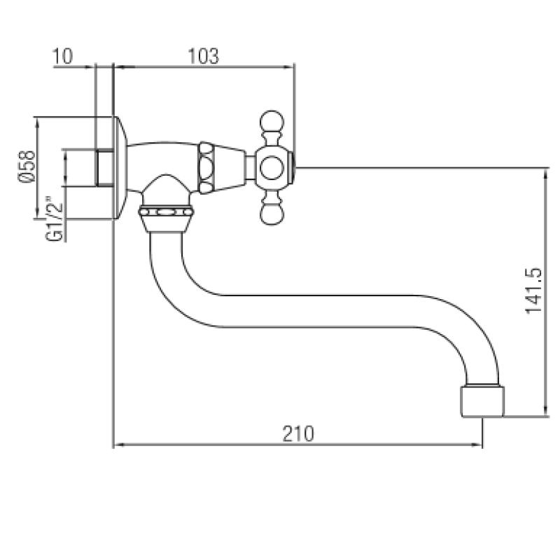 Rubinetto da parete classico PB con manopola forte, acqua fredda e beccuccio lungo in bronzo 1208855632.