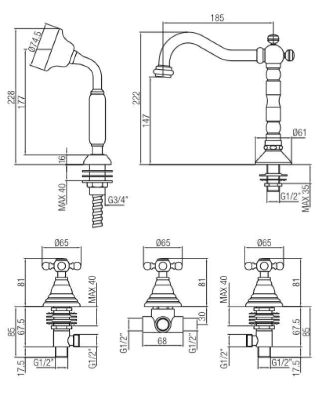 Rubinetto da bordo classico a 5 fori PB con manopole robuste in bronzo 1208855782.