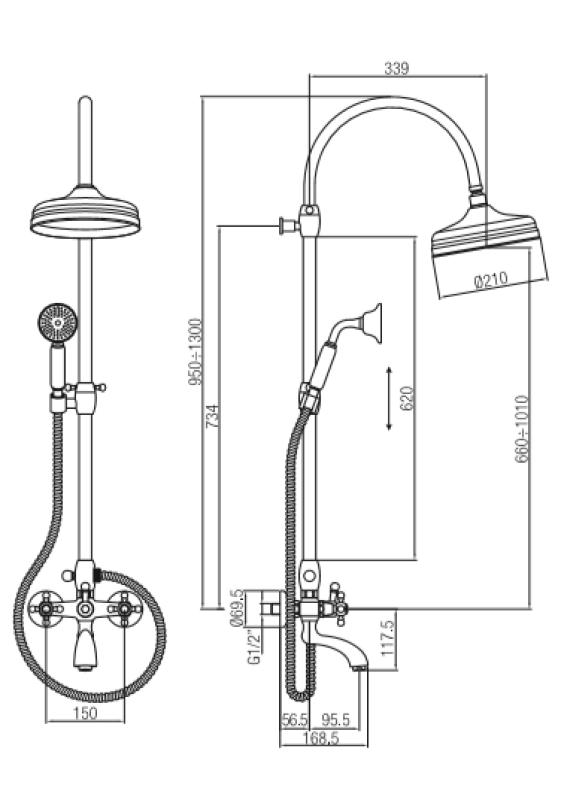 PB Classic Set doccia a parete con manopole a stella e soffione a pioggia bronzo 1208855872