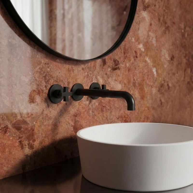 Waterevolution Cruz Miscelatore per lavabo ad incasso a 3 fori nero opaco con beccuccio da 19cm 1208916572