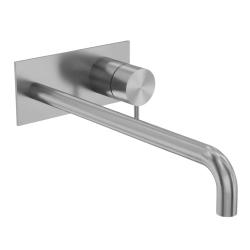 Rubinetto da incasso per lavabo Waterevolution Flow con copri rubinetto interamente in acciaio inox con bocca di erogazione da 25 cm T1161BIE-25