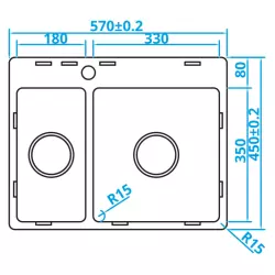 Caressi Basic Line Lavello in acciaio inossidabile 45x57 cm montaggio a filo e sopra piano CABL1833KR15 1208920573