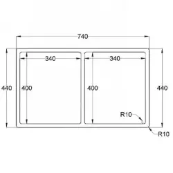 Caressi R10 lavello doppio in acciaio inossidabile 34x40 + 34x40 cm sottopiano a filo e sopra il piano CAPP3434R10