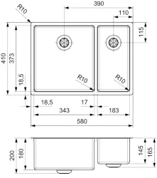 Reginox New Jersey Lavello in acciaio inossidabile 1,5 vasche 34x37 + 18x37 T09J8LLU08GDS R32817